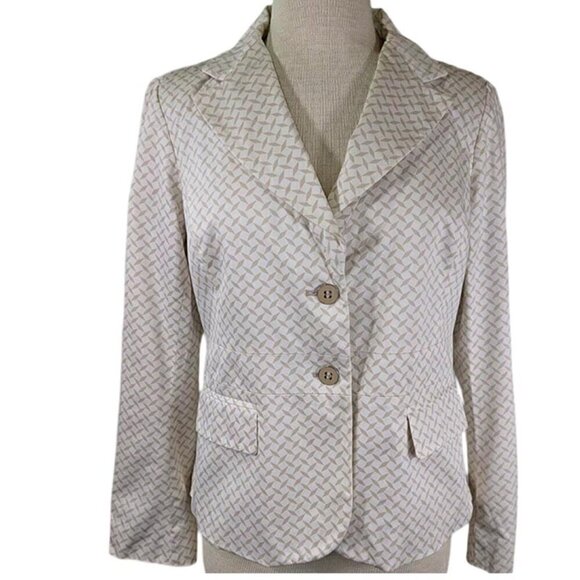 New York & Company Stretch Blazer Womens Sz 6 Cream Geometric Print 2 Button - Picture 1 of 11
